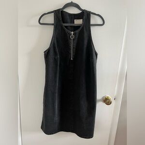 ASOS Black Denim 90s Style Front Zip Jumper Dress - Size 10
